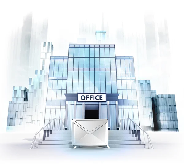 E-mail bericht in de voorkant kantoorgebouw — Stockfoto