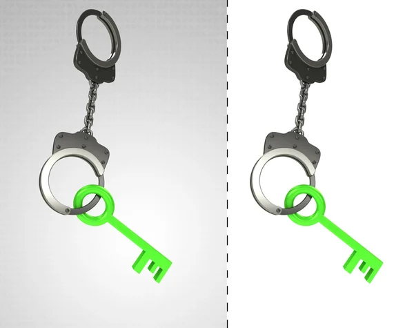 Green key attached with chain to human hand — Stock Photo, Image