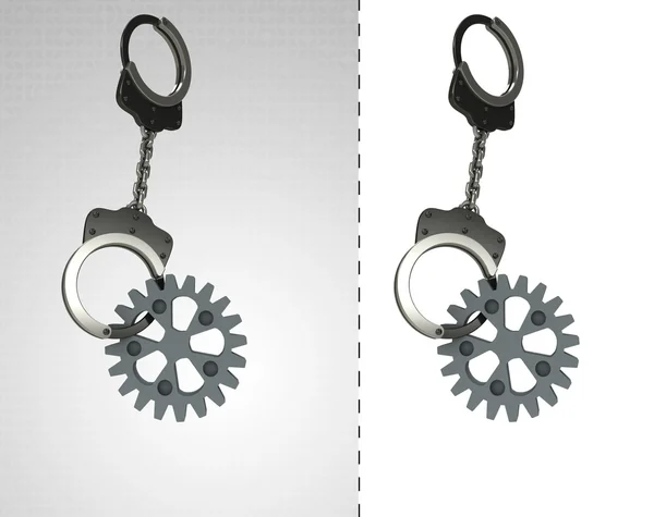 Industrial cogwheel in chain as criminality concept double — Stock Photo, Image