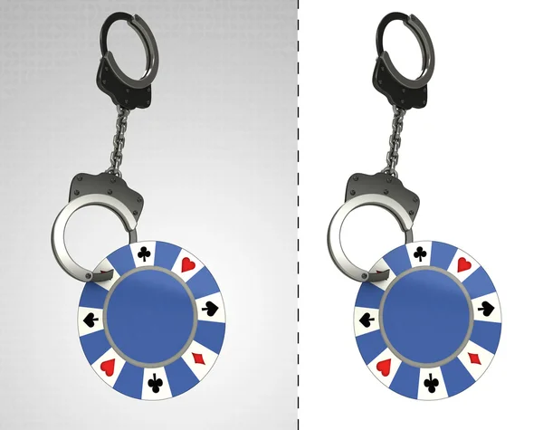 Poker chip in keten als criminaliteit concept dubbele — Stockfoto