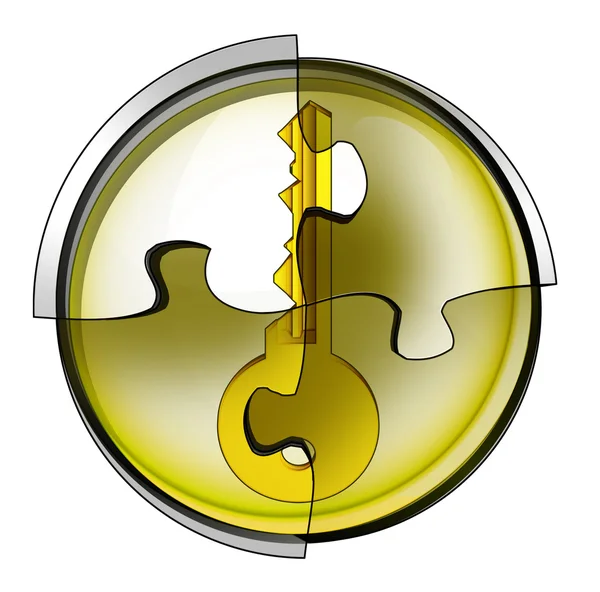 Golden key connection in circular jigsaw concept — Stock Photo, Image