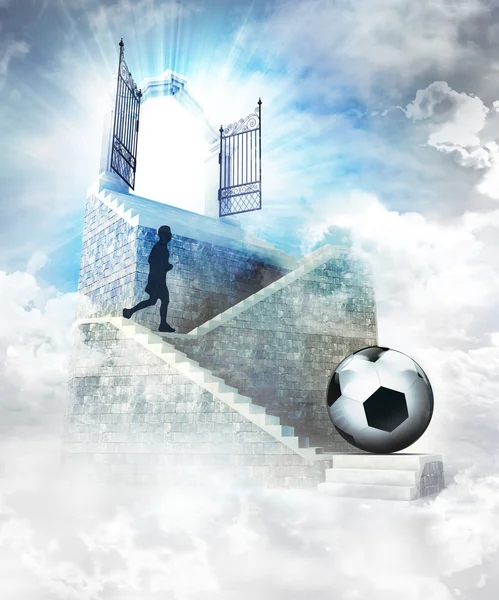 Voetbal toegang op de top met ingang van de poort — Stockfoto