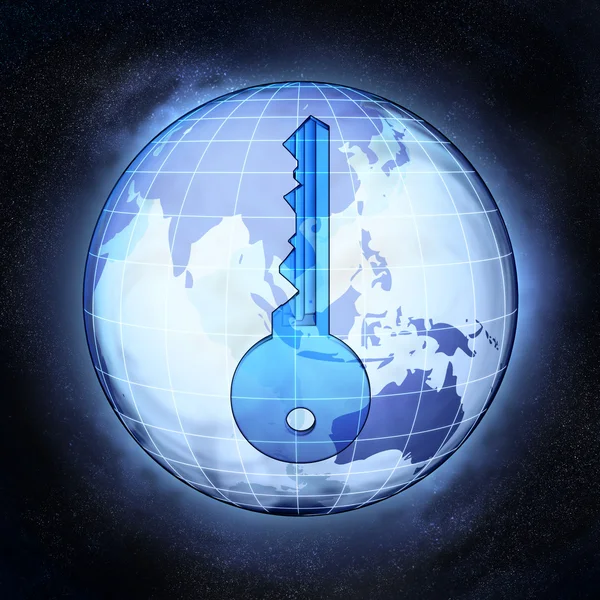 Key to Asia earth globe at cosmic view concept — Stock Photo, Image
