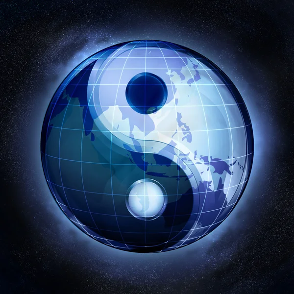 Universe balance on Asia earth globe at cosmic view concept — Stock Photo, Image