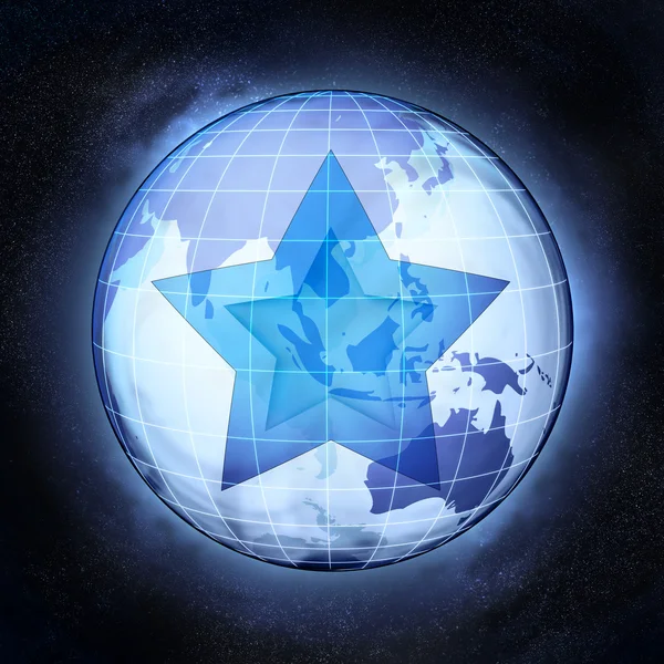 Shiny star as Asia earth globe at cosmic view concept — Stock Photo, Image