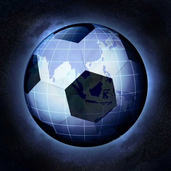 Fußballplanet als asiatischer Erdglobus bei kosmischer Betrachtungsweise — Stockfoto