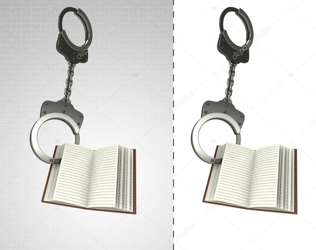 open book in chain as criminality concept double