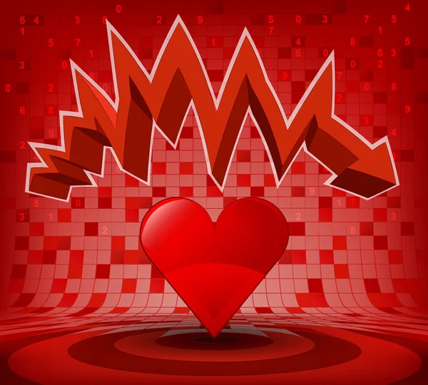 Coração vermelho sob zig zag —  Vetores de Stock
