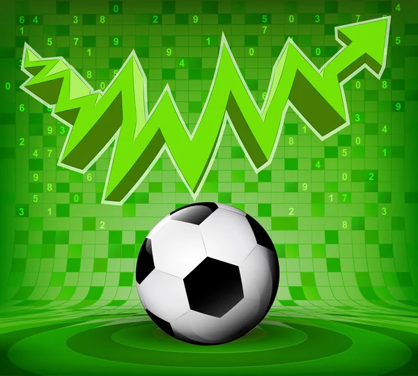 Футбольный мяч под зеленой растущей зигзаговой стрелкой — стоковый вектор