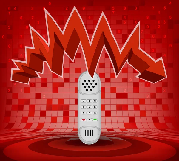 โทรศัพท์ใต้ลูกศรซิกแซกสีแดง — ภาพเวกเตอร์สต็อก