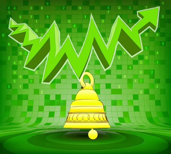 Campana de alarma bajo verde creciente zig zag flecha — Vector de stock