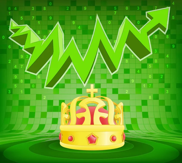 Royal  crown under green rising zig zag arrow — Stock Vector