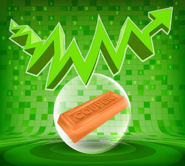 Copper goods under green rising zig zag arrow — Stock Vector
