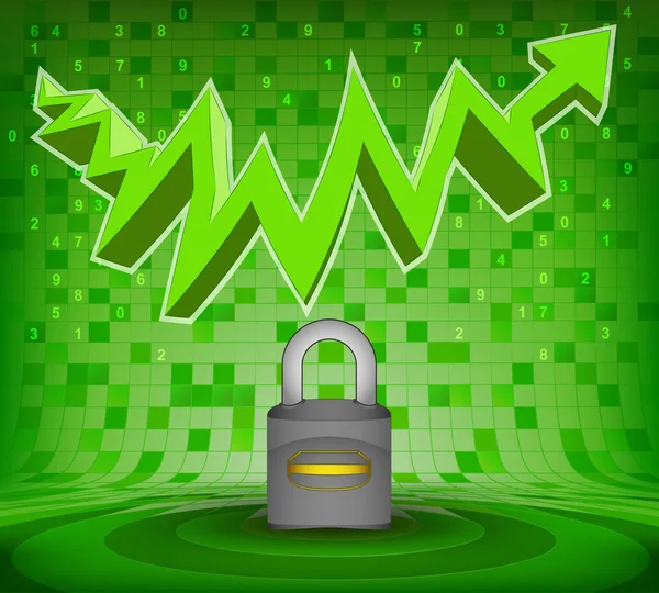 Signo de seguridad bajo verde creciente zig zag flecha — Vector de stock