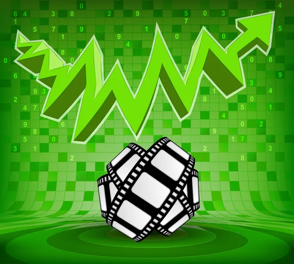緑の上昇ジグザグ ジグザグ矢印下映画テープ — ストックベクタ