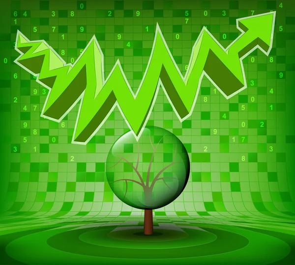 Lummiga träd under gröna stigande zig zag pilen vektor — Stock vektor