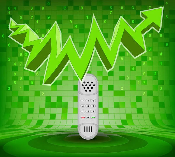 Téléphone sous vert montant zig zag flèche — Image vectorielle