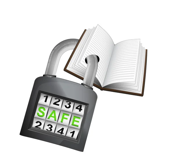 Open book caught in padlock — Stock Vector