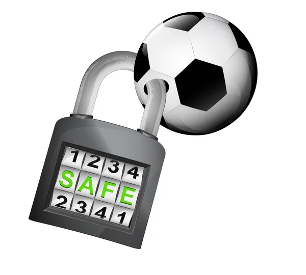 Football ball caught in padlock — Stock Vector