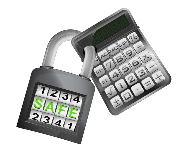 Calculator caught in padlock — Stock Vector