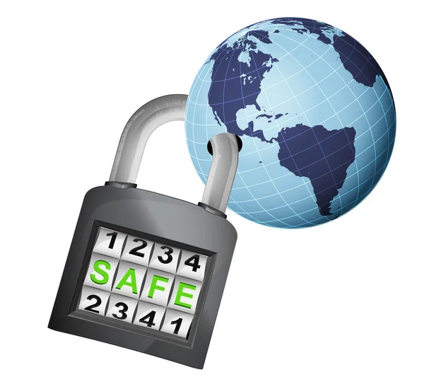 America earth globe caught in padlock — Stock Vector