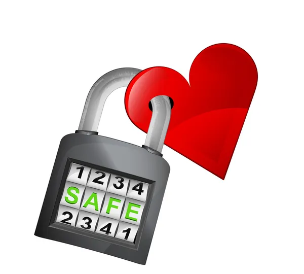 Red heart caught in padlock — Stock Vector