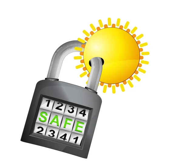 Summer sun caught in security closed padlock isolated vector — Stock Vector