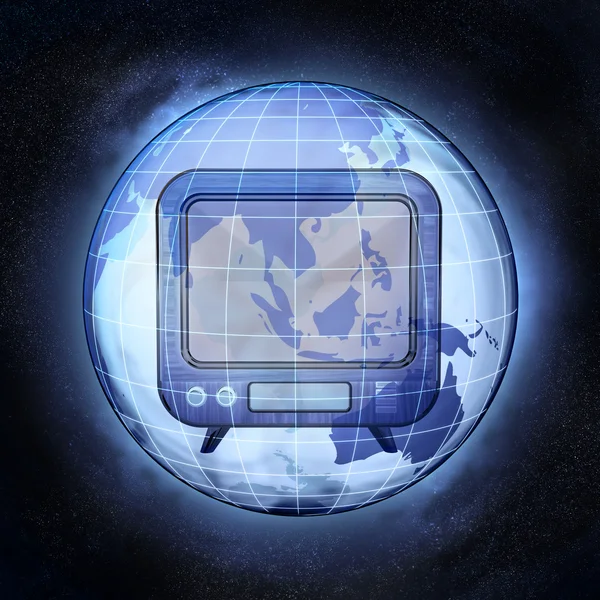 Radiodifusión en Asia globo terráqueo en concepto de visión cósmica — Foto de Stock