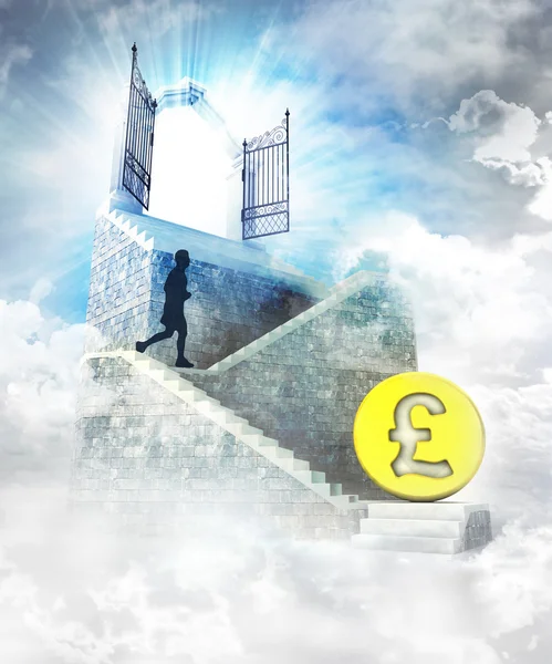 Pound coin business access on top with gate entrance — Stock Photo, Image