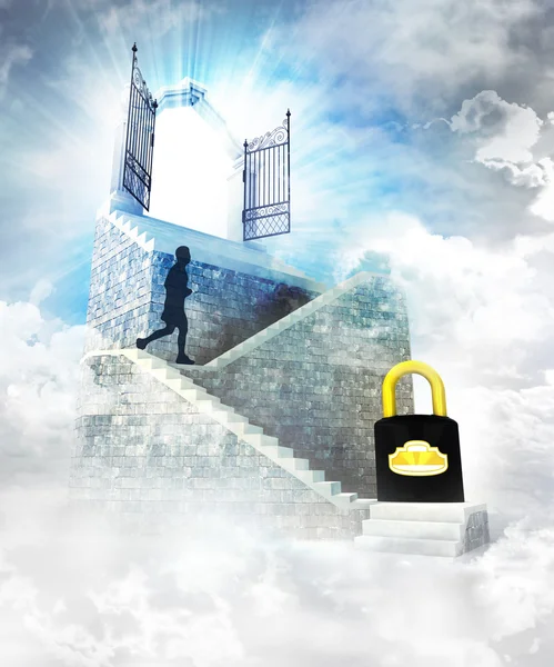 Secure access on top with gate entrance — Stock Photo, Image