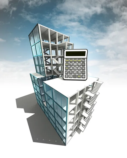Berekening concept van architectonische bouwtekening met sky — Stockfoto