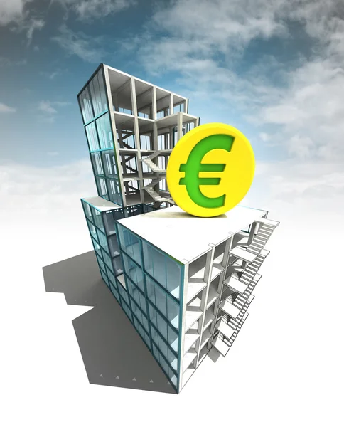 Euro earnings concept of architectural building plan with sky — Stock Photo, Image