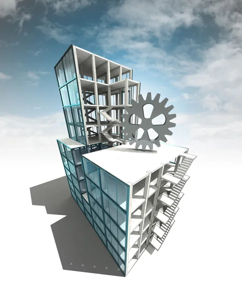 Промышленная концепция архитектурного плана здания с небом — стоковое фото