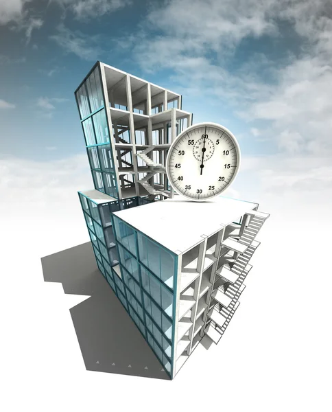 Time manage concept of architectural building plan with sky — Stock Photo, Image