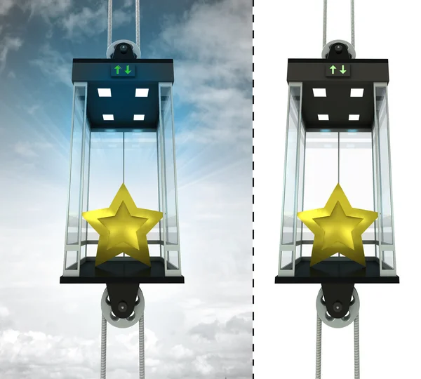 Golden star in sky elevator concept — Stock Photo, Image