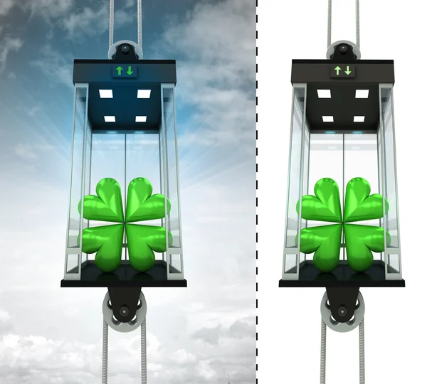 Cloverleaf happiness in sky elevator concept — Stock Photo, Image