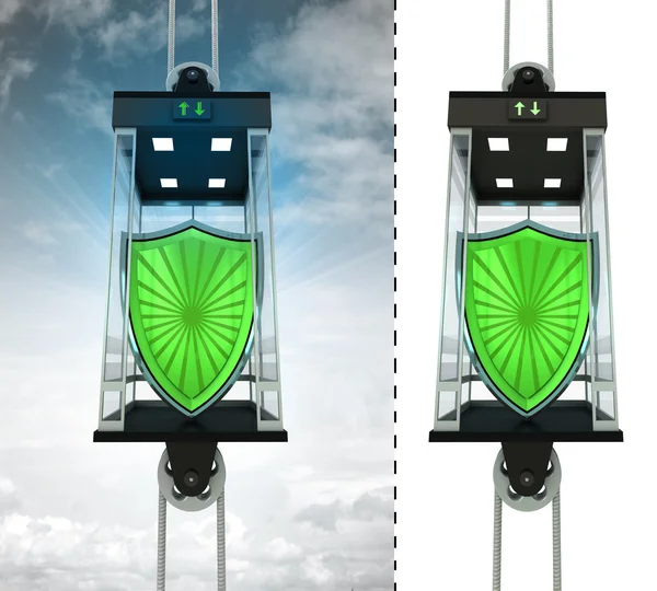 Security shield in sky elevator concept — Stock Photo, Image