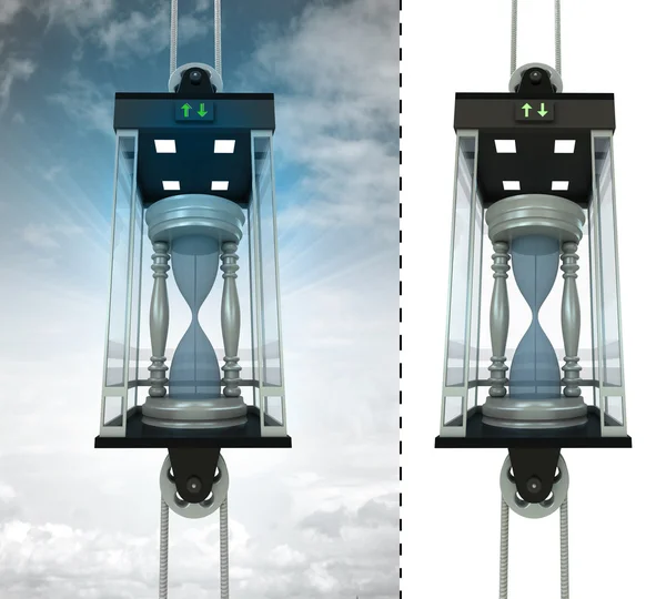 Hourglass in sky elevator concept — Stock Photo, Image