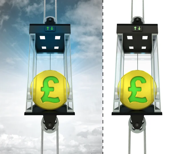 Golden Pound coin in sky elevator concept — Stock Photo, Image