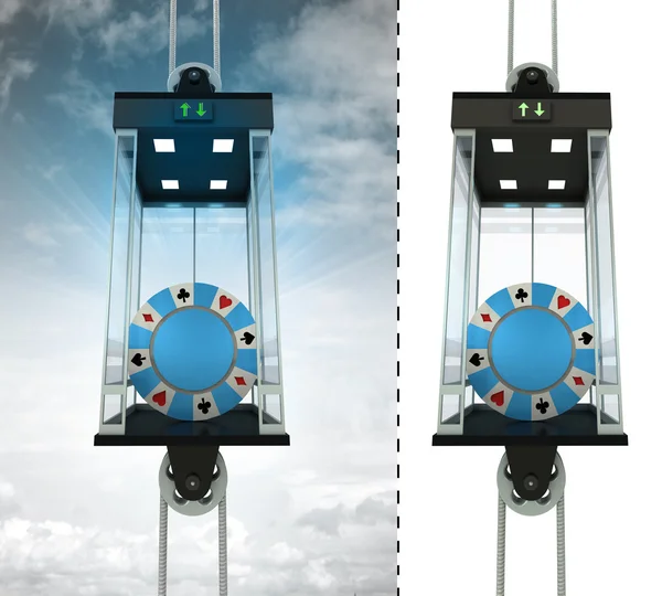 Poker chip in sky elevator concept — Stock Photo, Image