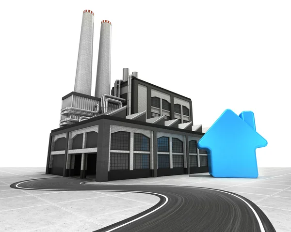 House estate with factory supply road concept — Stock Photo, Image