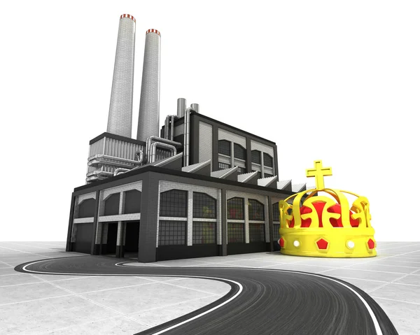 Royal crown with factory supply road concept — Stock Photo, Image