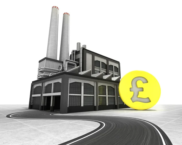 Golden Pound coin with factory supply road concept — Stock Photo, Image