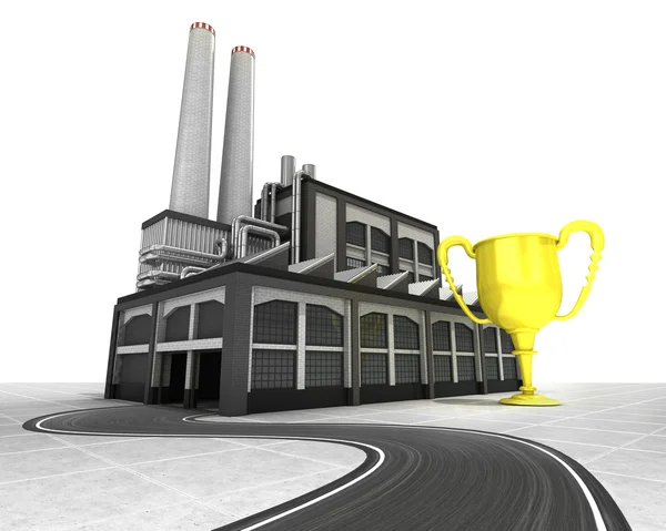 Kampioen cup met concept van de weg van de levering van fabriek — Stockfoto