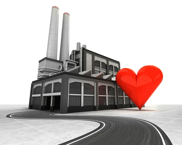Αγάπη καρδιά με εργοστάσιο εφοδιασμού έννοια οδικό — Φωτογραφία Αρχείου