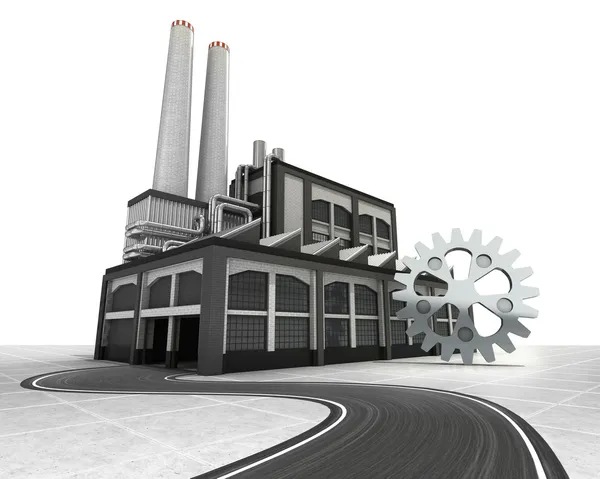 Roda de engrenagem industrial com conceito de estrada de fornecimento de fábrica — Fotografia de Stock