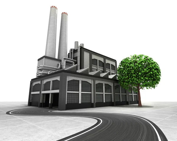 Leafy tree with factory supply road concept — Stock Photo, Image