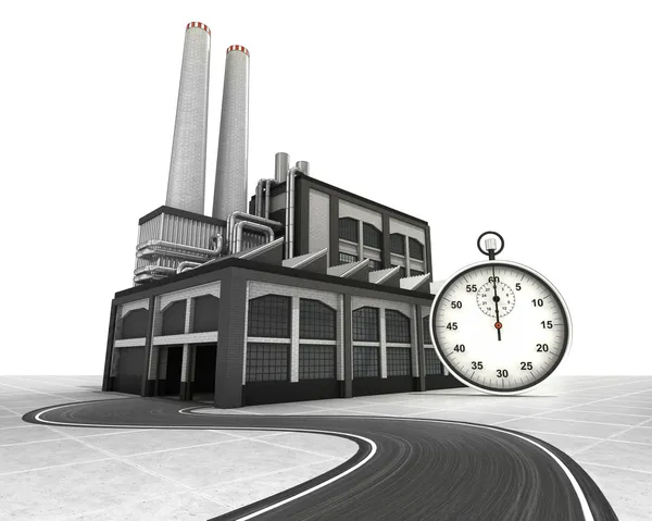 Stopwatch met concept van de weg van de levering van fabriek — Stockfoto
