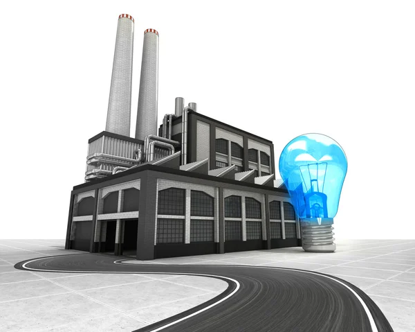 Blue lightbulb with factory supply road concept — Stock Photo, Image