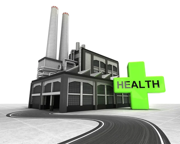 Health cross with factory supply road concept — Stock Photo, Image